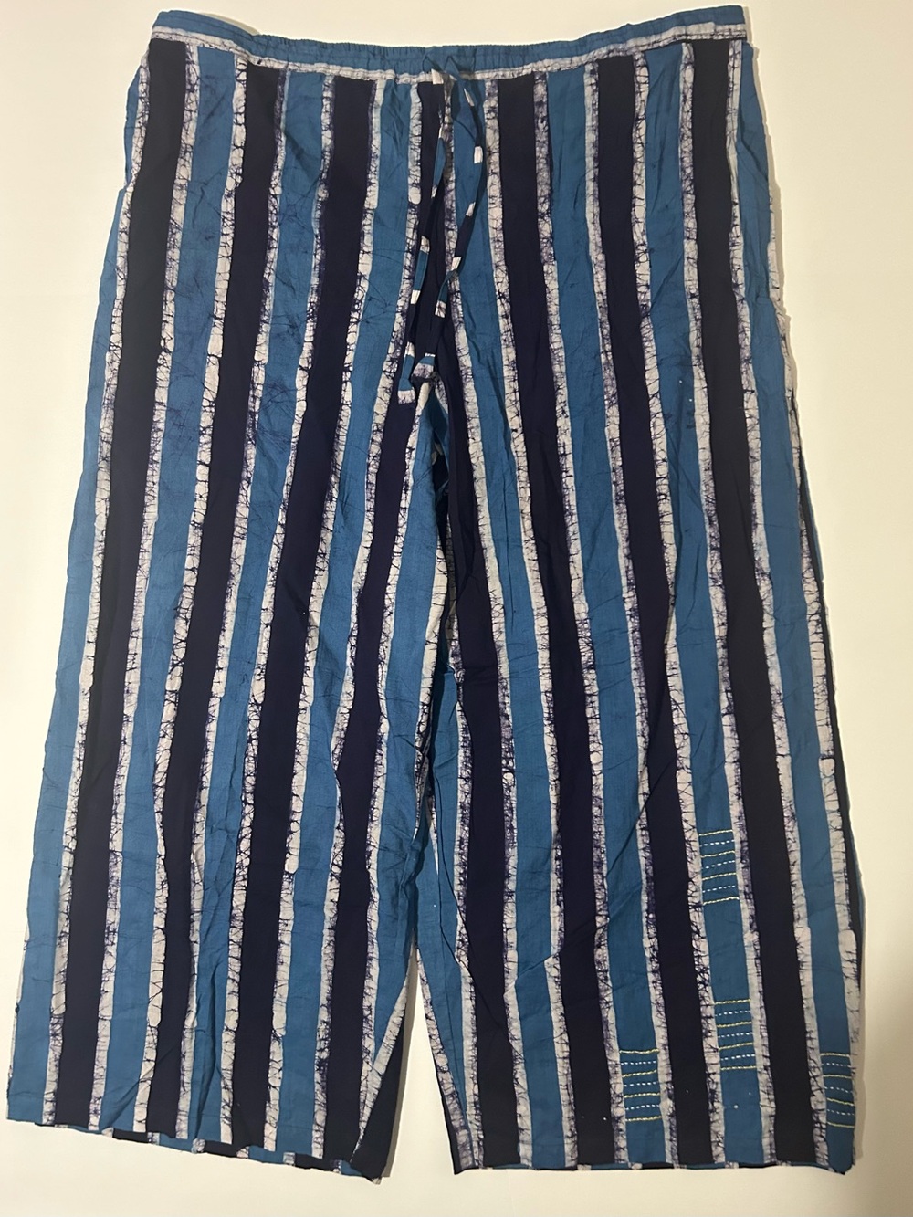 Marketplace Handwork of India 4W Blue Batik Striped Cotton Drawstring Pants NWT